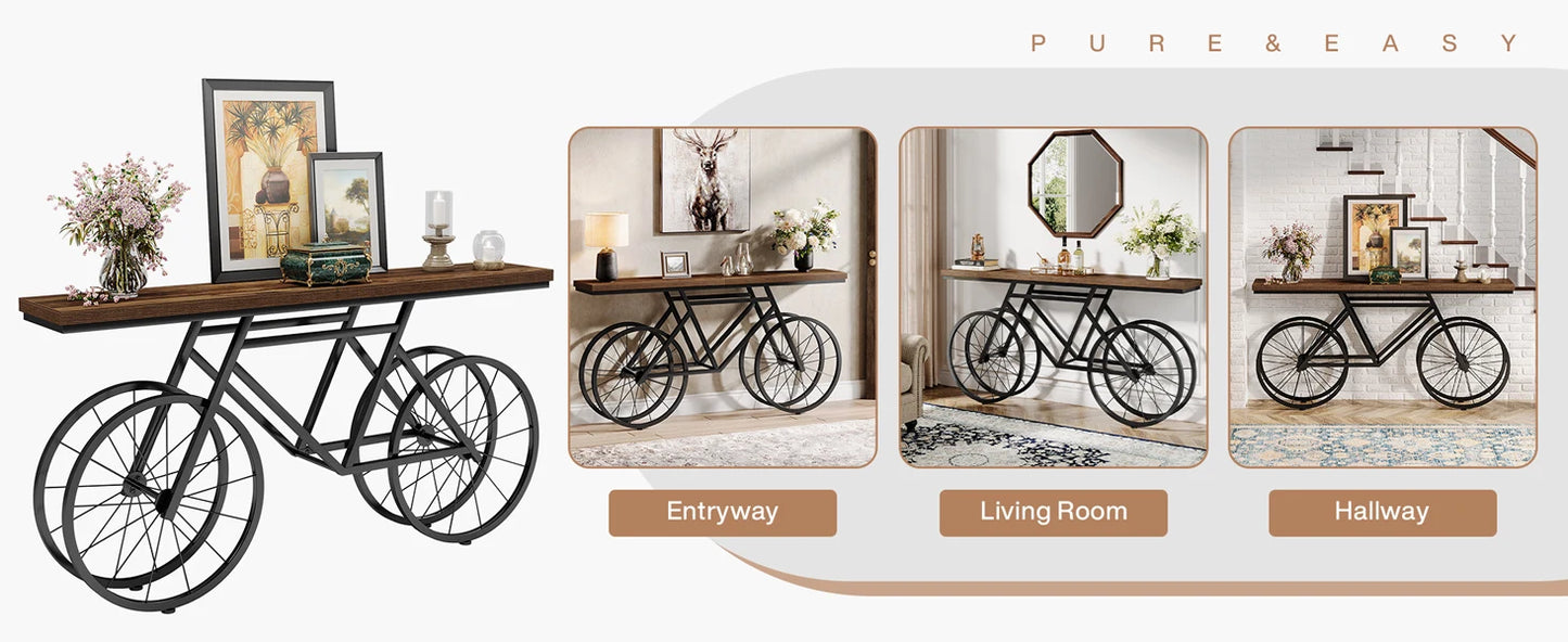 Retro Konsolbord med Cykelbas – Tribesigns Design för Vardagsrum & Hall
