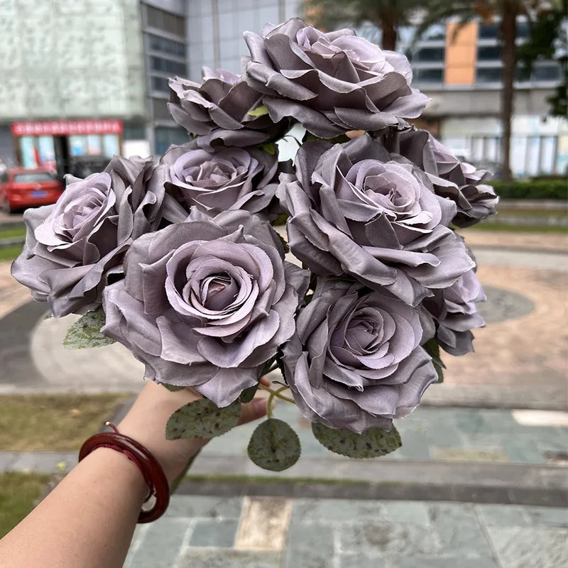 đč Rosbukett med Diamantrosor â 9 Blommor â 50 cm â Silkesblommor för Bröllop & Dekor