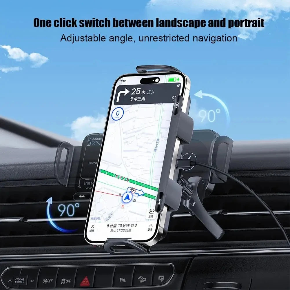 Högintelligent Mobil-/Surfplattehållare med Magnet – 2-i-1 Roterande Bilhållare & Trådlös Billaddare