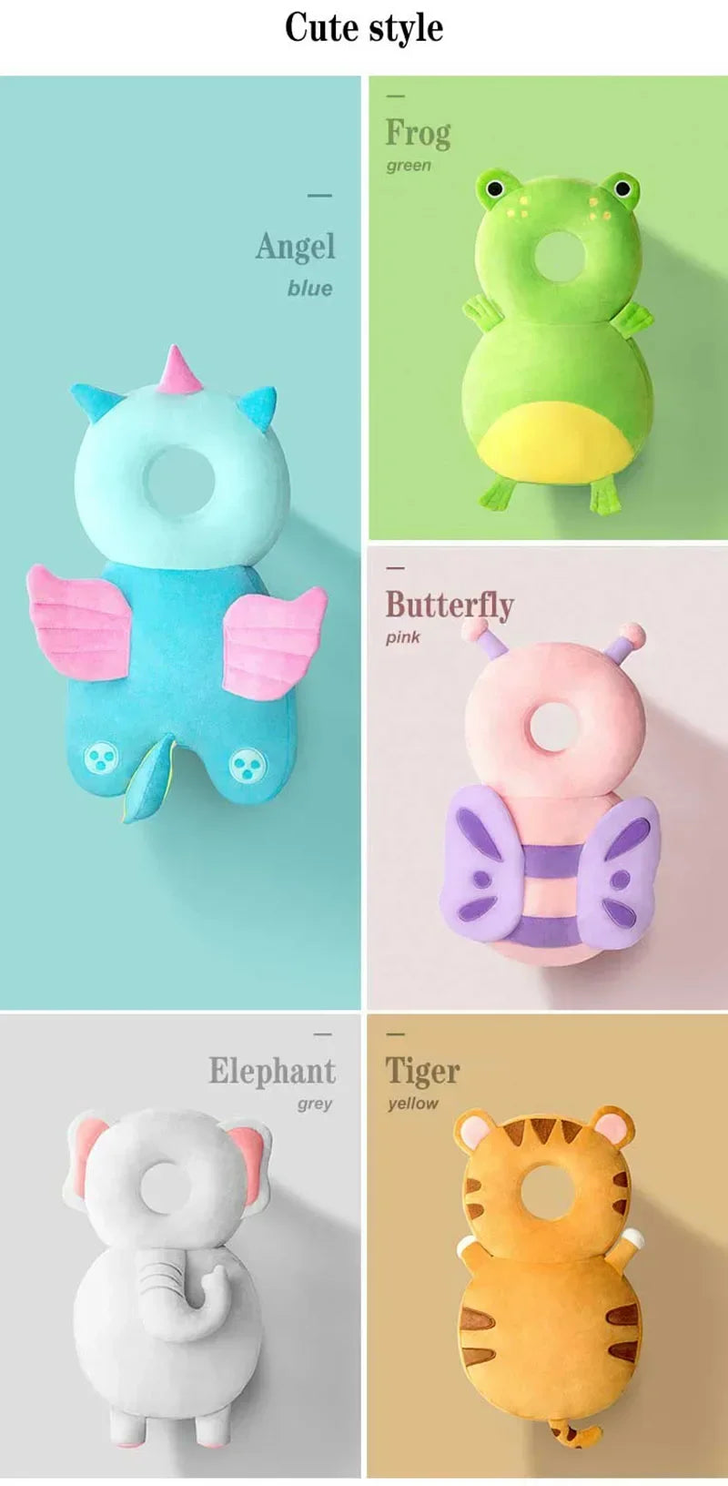Baby Fallskyddskudde – Mjuk Ryggsäck med Nackstöd & Huvudskydd, Djurdesign