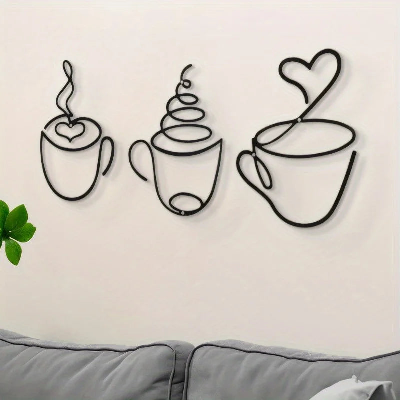 ☕ Kreativa Väggdekorationer med Kaffetema – Metallkonst för Café, Hem & Hotell – 1/3-pack