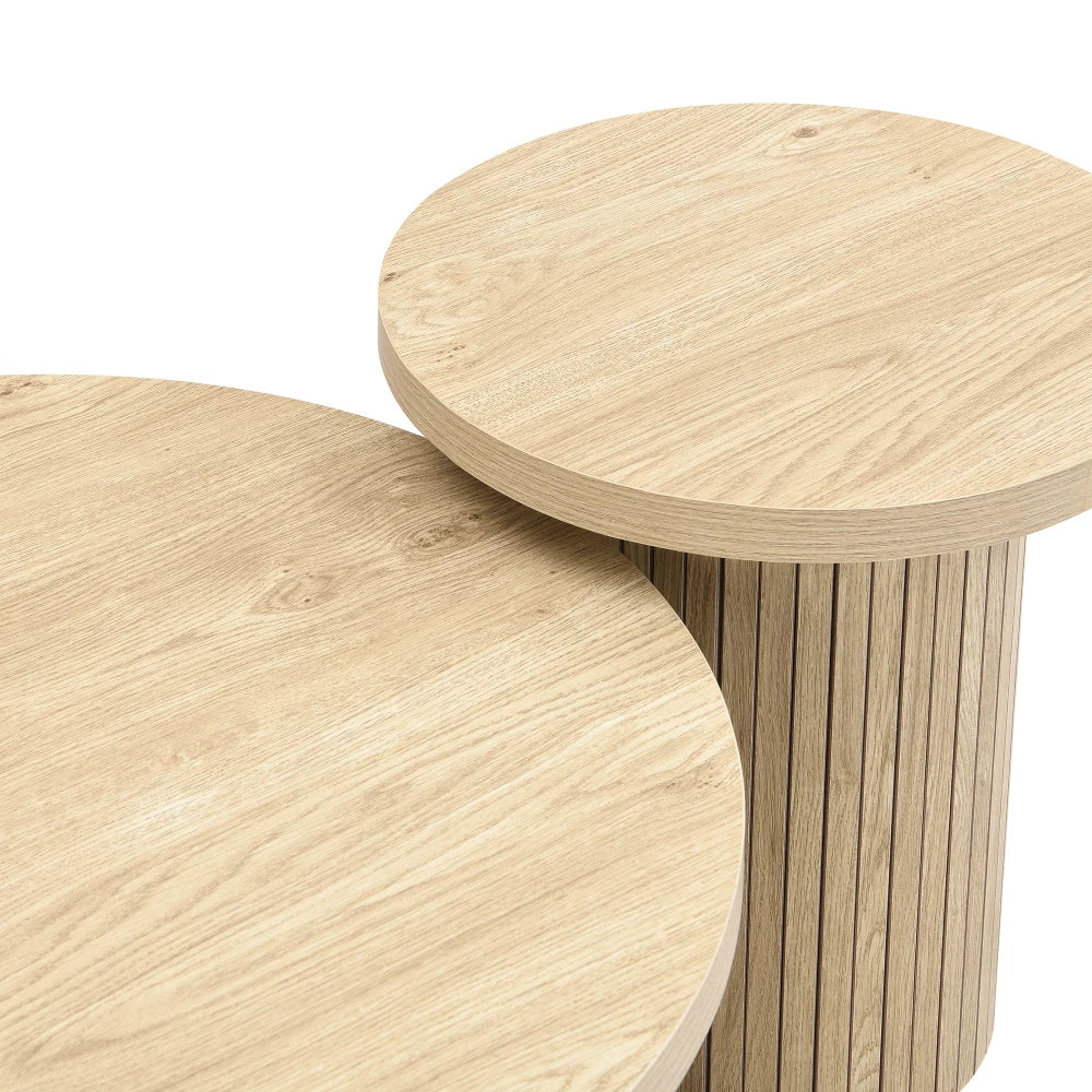 2-delat Runt Soffbordset – Naturlig Trälook – 66 & 40 cm – Modern & Rustik Design
