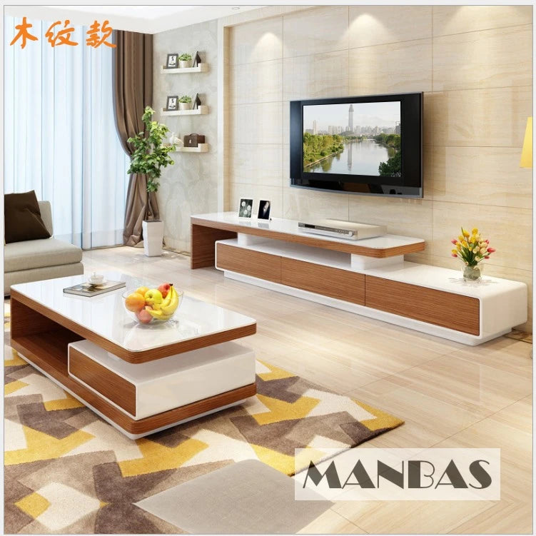 MANBAS TV-bänk & Smart Soffbord – Glansig Vit/Svart Design för Vardagsrummet