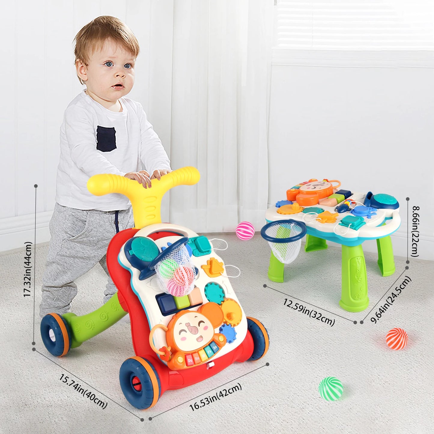 Baby Gåvagn med Musik & Ritbräda – Multifunktionell Aktivitetsleksak för Småbarn (6–15 månader)