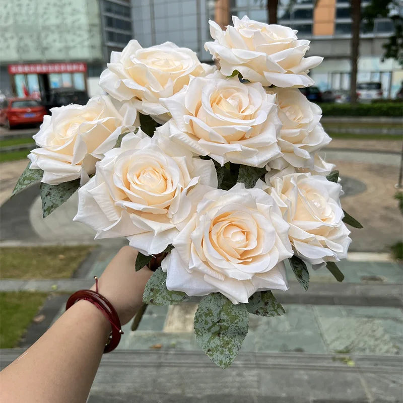 đč Rosbukett med Diamantrosor â 9 Blommor â 50 cm â Silkesblommor för Bröllop & Dekor
