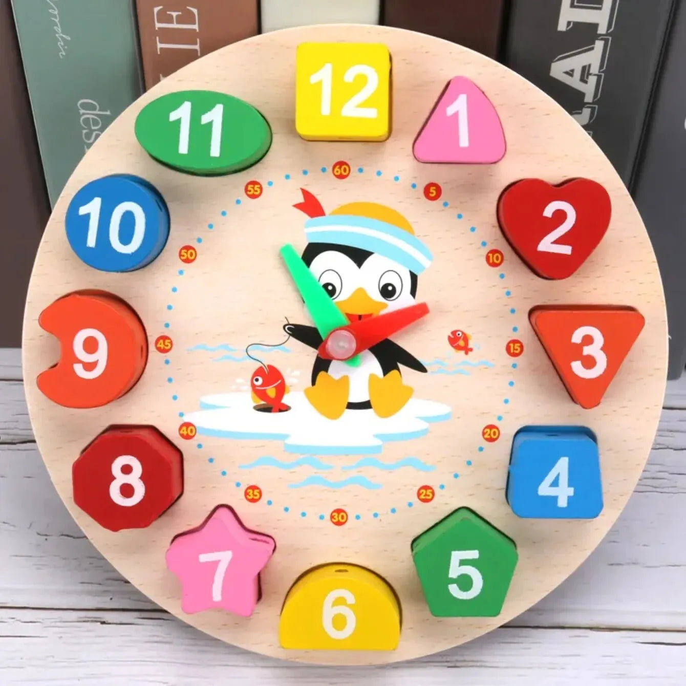 Montessori Klockpussel för Barn Trälära Färger & Siffror
