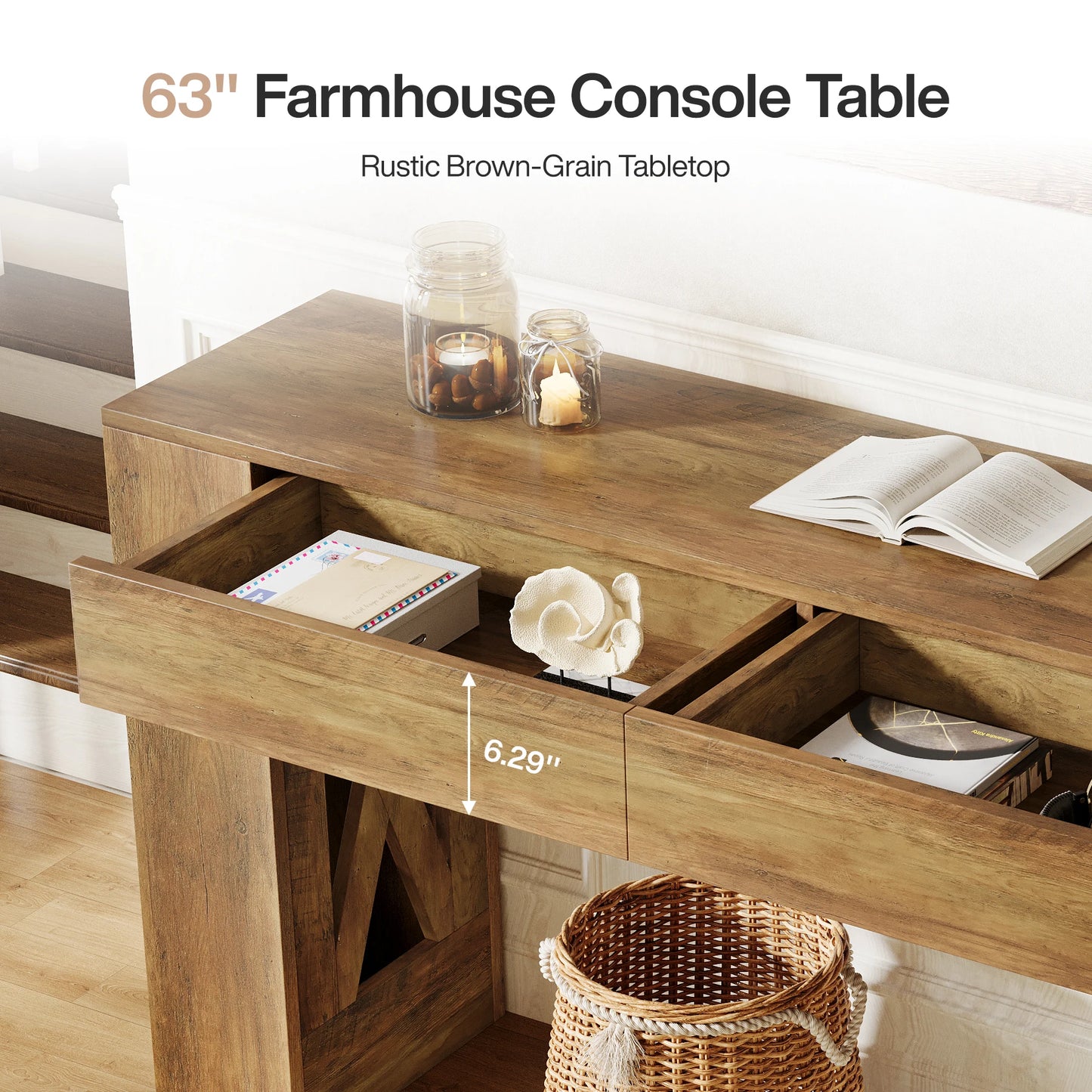 Tribesigns Konsolbord – 160 cm med Lådor & X-ben i Farmhouse-stil