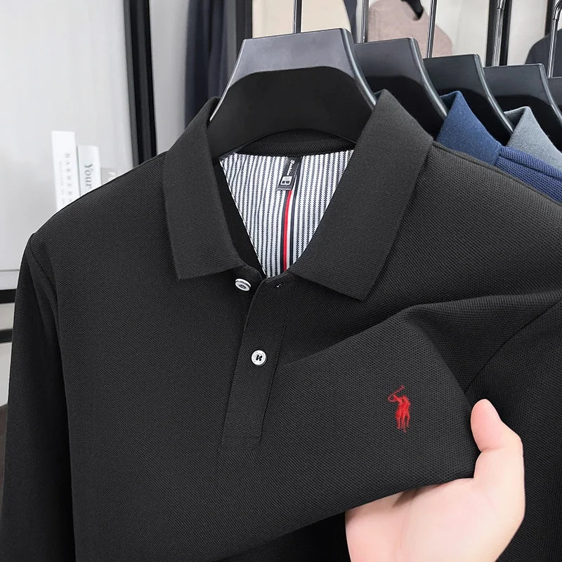 Herrpike i 100% Bomull – Broderad Häst – Höst/Vinter – Smart Casual