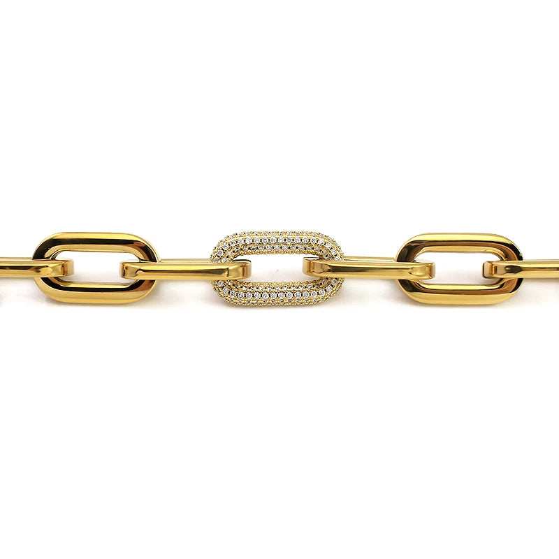 Tjock Länk-Kedjehalsband med Kristaller – 316L Rostfritt Stål – Guld & Silver – Unisex Hiphop Stil