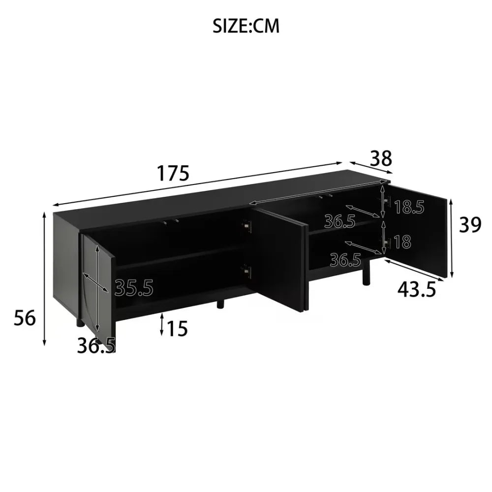 Modern Svart TV-bänk – Elegant Design med Justerbar Förvaring