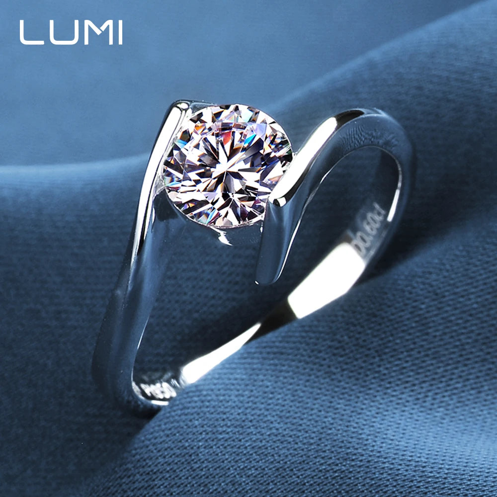 LUMI Moissanite Ring – 0.5–1ct – Minimalistisk Förlovningsring i Äkta S925 Silver med GRA Certifikat
