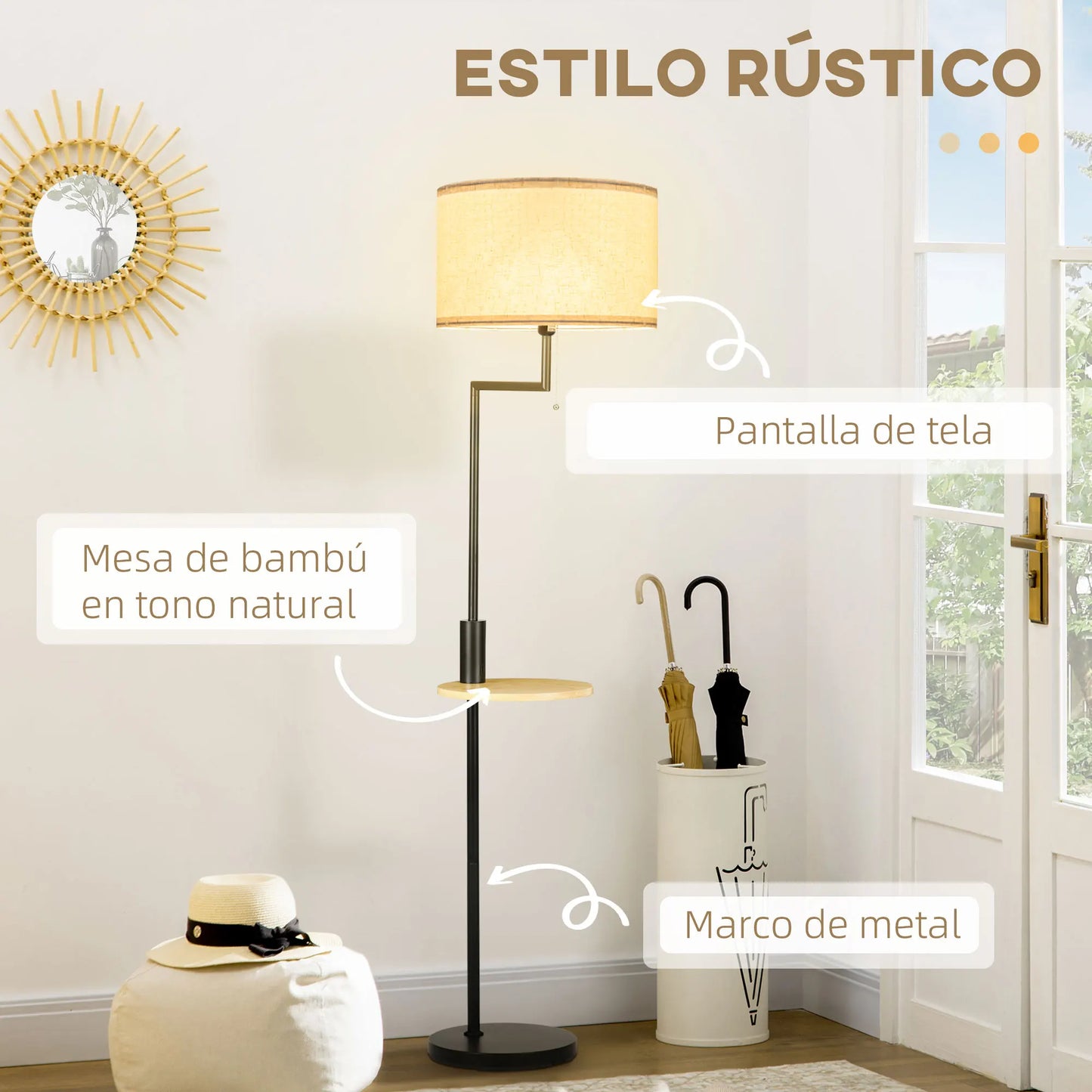HOMCOM Golvlampa med Bord & USB – Ø 40x168 cm, E27 Max 40W