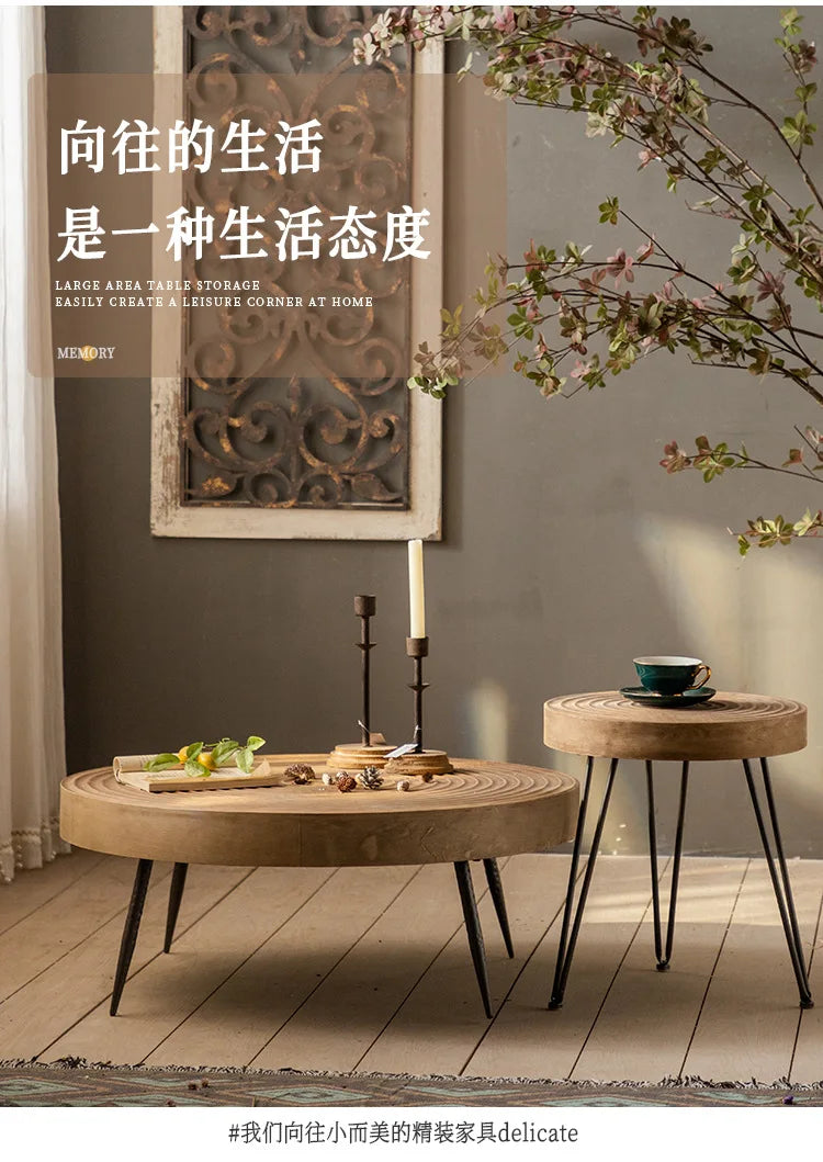 Kombinerade Runda Soffbord – Minimalistisk Design i Massiv Alm