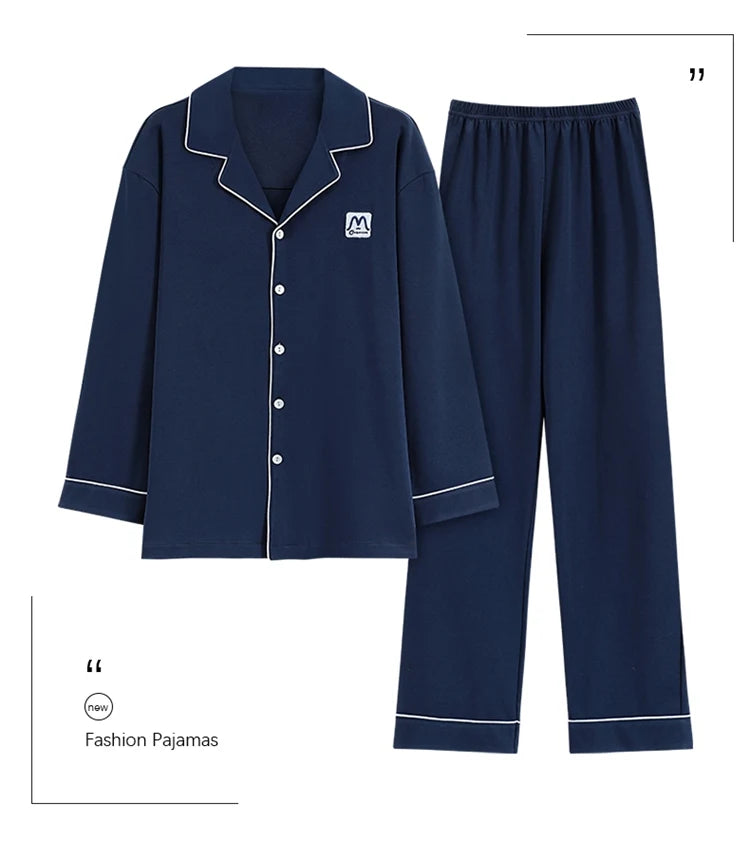 100% Bomull Parpyjamas – Höst/Vinter – Långärmad & Lös Passform – Koreansk Stil