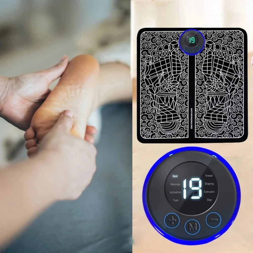 EMS Fotmassage Matta – Elektrisk muskelstimulator med 8 lägen & USB-laddning