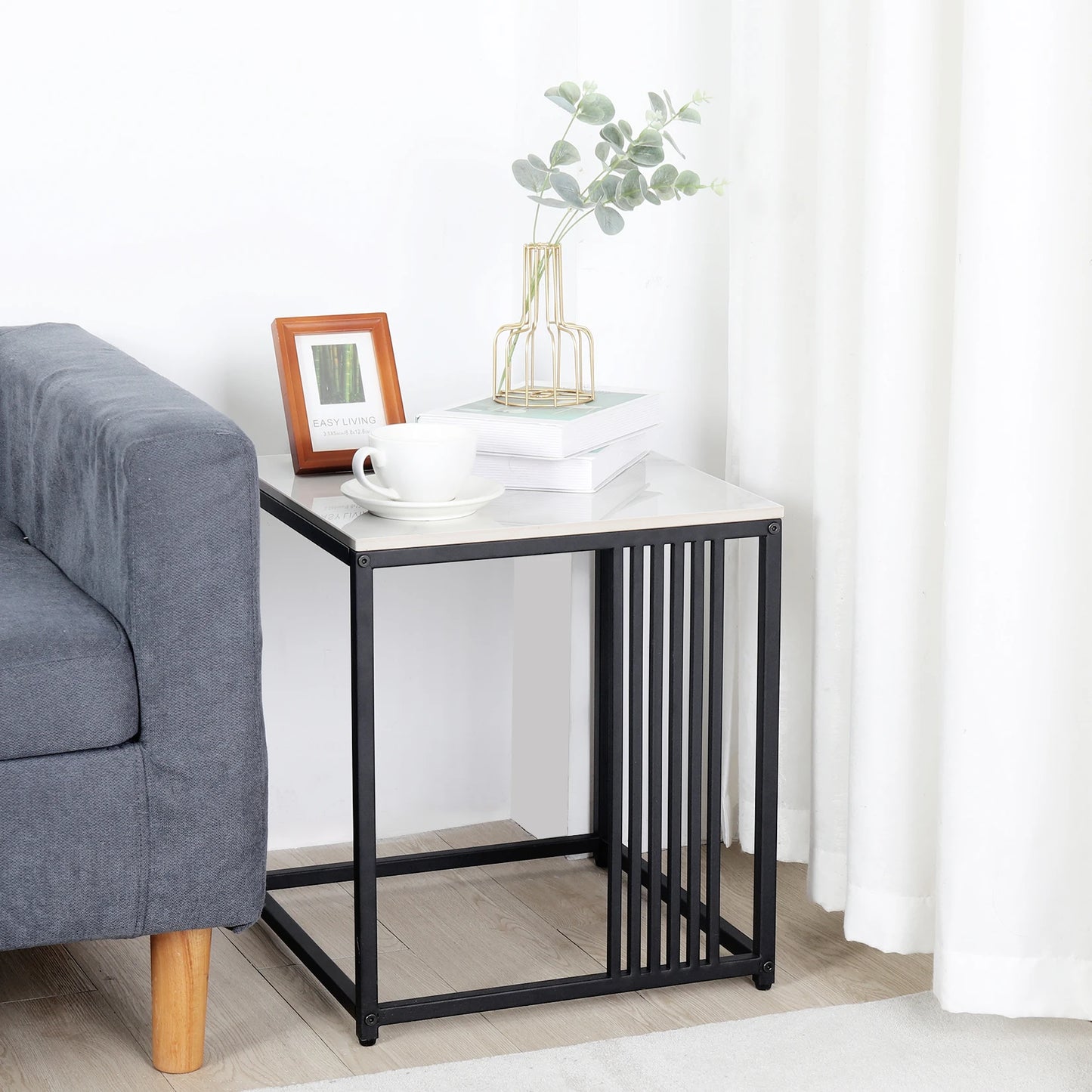 đȘ BINGOPAW Sidobord i Marmorlook â 40Ă40Ă45 cm â Vit & Svart â Modern Minimalistisk Design