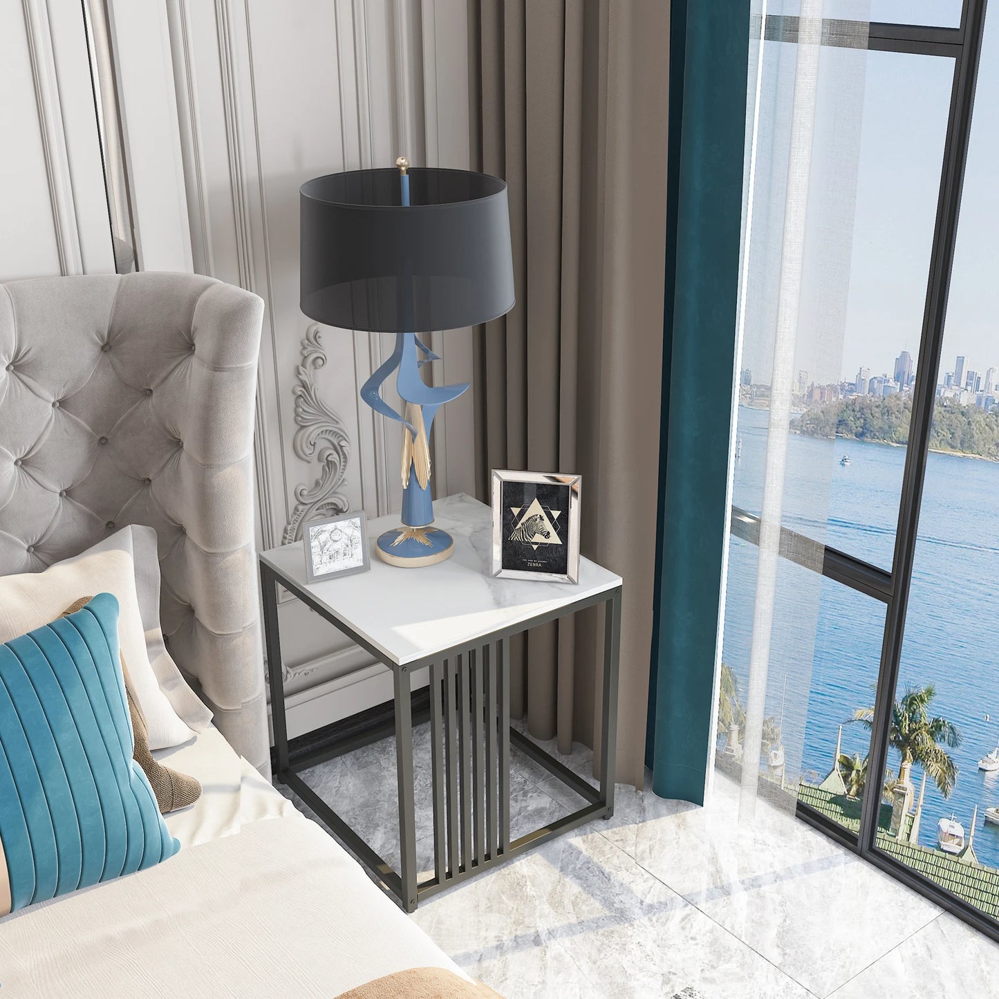 đȘ BINGOPAW Sidobord i Marmorlook â 40Ă40Ă45 cm â Vit & Svart â Modern Minimalistisk Design