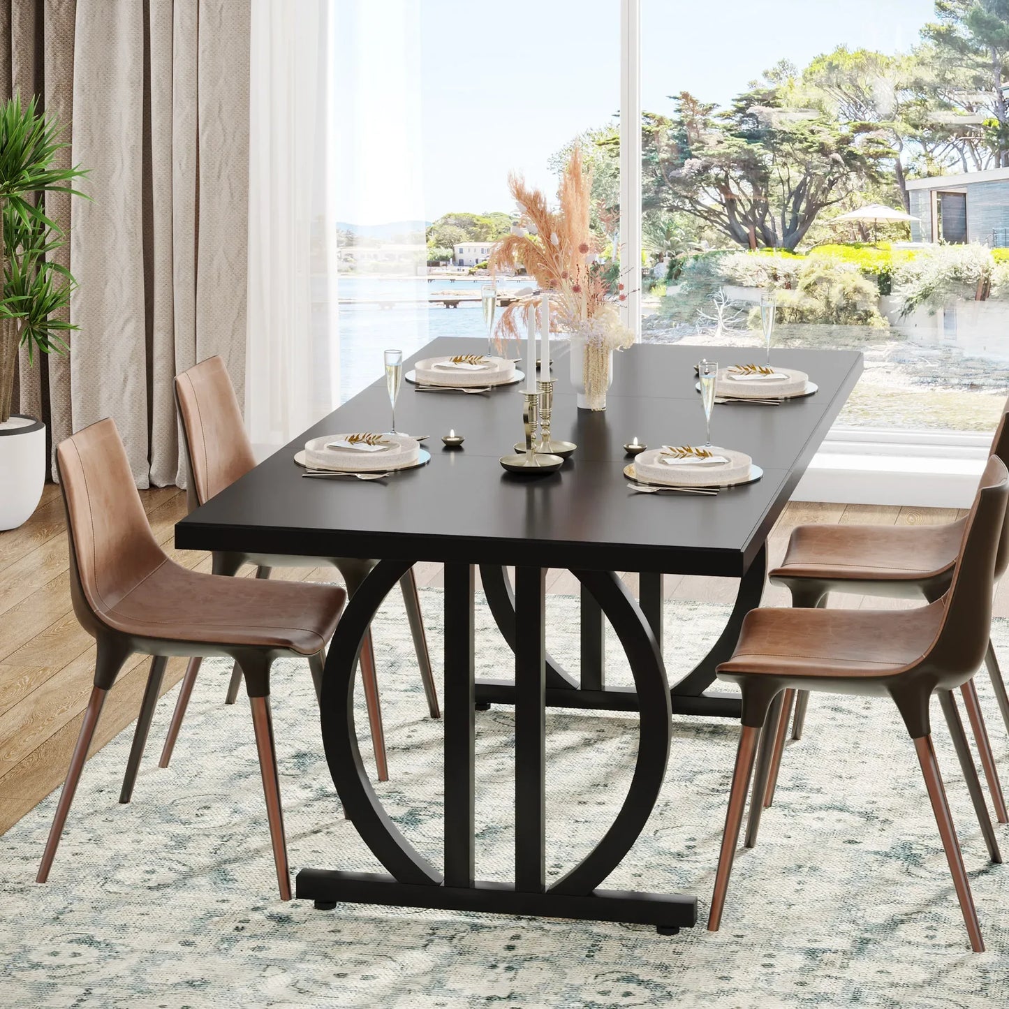 Tribesigns Matbord – Svart Industriell Design för 4–6 Personer (160 cm)