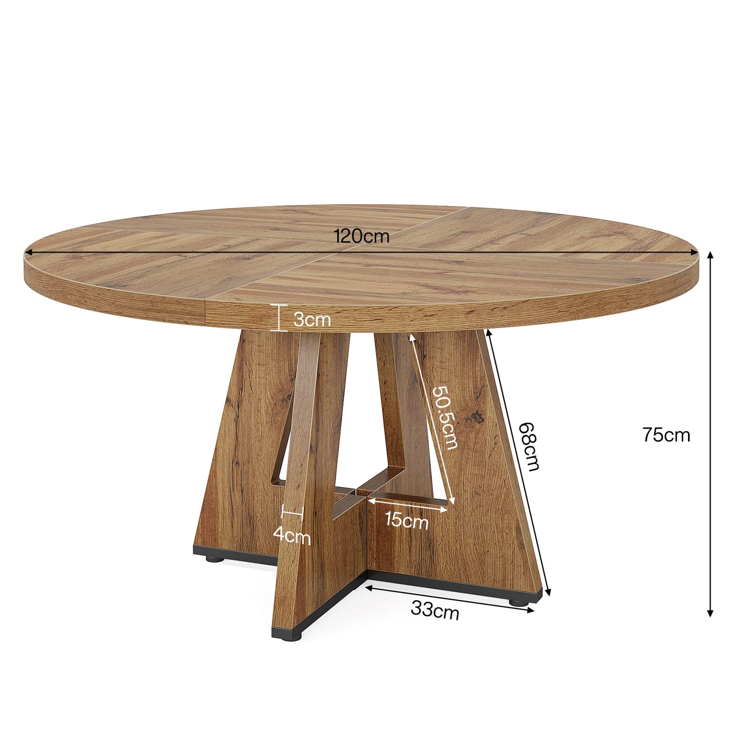 Tribesigns Runt Matbord – 120 cm Rustik Lantstil för 4–6 Personer