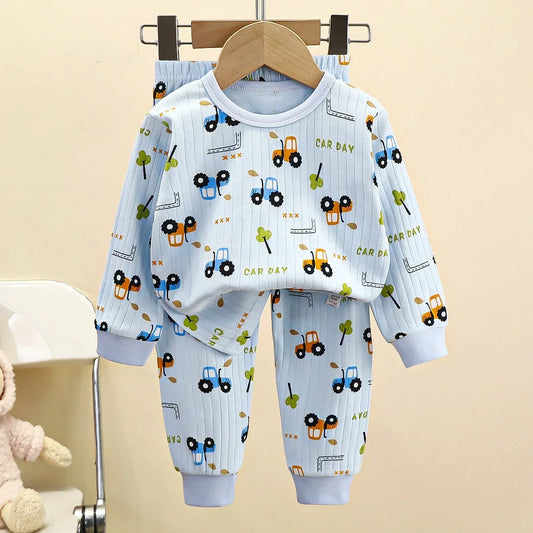 Barnpyjamas i Bomull – Söt Tecknad Design för Hösten (4–6 år)