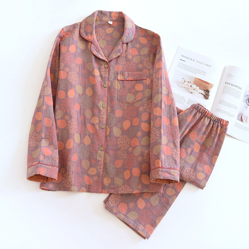 🌸 Elegant Pyjamas för Kvinnor – 100% Bomullskrepp – Blommigt Tryck – Vår & Sommar – 2-delad Set