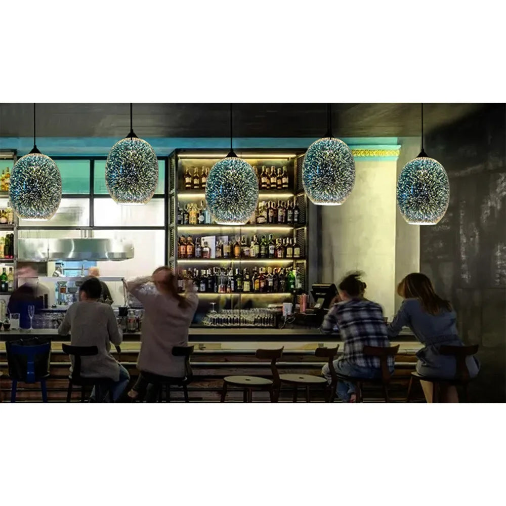 3D Glaspendel Fyrverkeristil – Modern Taklampa (22 × 32 cm)