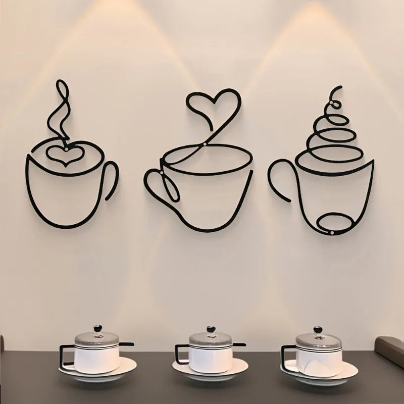 ☕ Kreativa Väggdekorationer med Kaffetema – Metallkonst för Café, Hem & Hotell – 1/3-pack