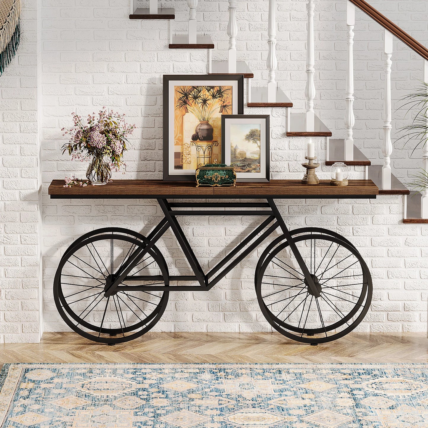 Retro Konsolbord med Cykelbas – Tribesigns Design för Vardagsrum & Hall