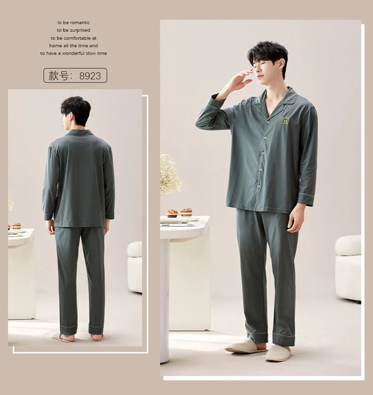 100% Bomull Parpyjamas – Höst/Vinter – Långärmad & Lös Passform – Koreansk Stil