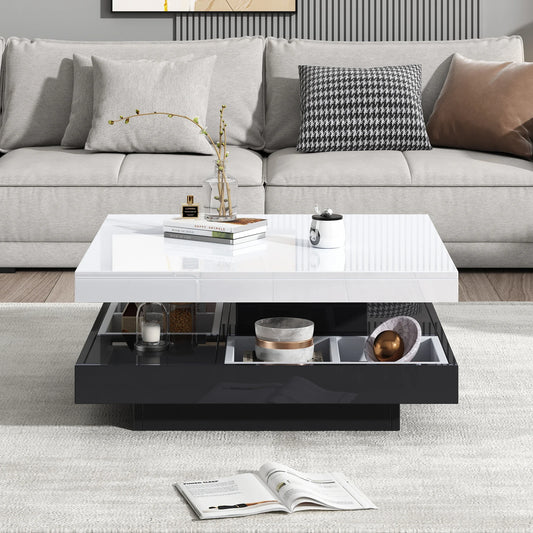 Roterbart Soffbord med Högblank Yta – Elegant & Funktionellt i Två Nivåer