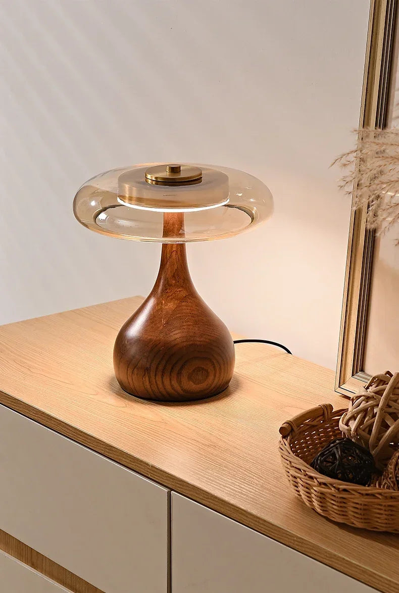 Retro Bordslampa i Fransk Stil – Glas & Trä – För Sovrum, Vardagsrum eller Hotell