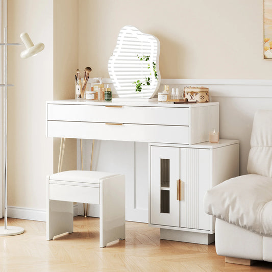 Sminkbord med LED-spegel – Modern Vit Design med Utdragbar Funktion