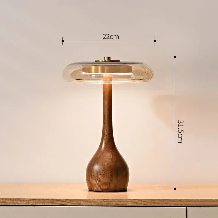 Retro Bordslampa i Fransk Stil – Glas & Trä – För Sovrum, Vardagsrum eller Hotell