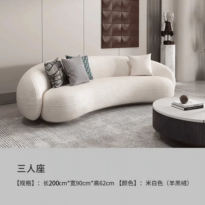 Nordisk L-formad Soffa – Vit Lounge i Lammullstyg – Modern & Romantisk Vardagsrumsdesign