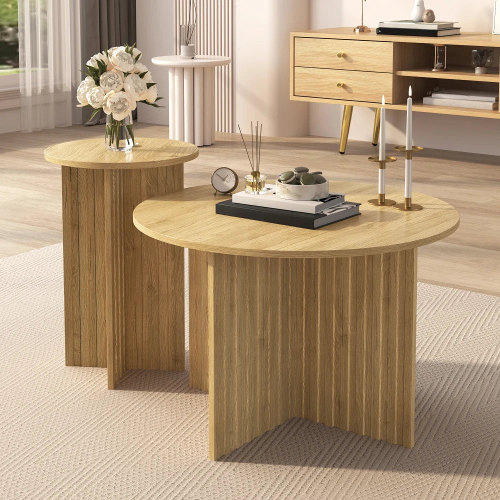 2-delat Nestbord i Trä – Rund Design – Skandinavisk Stil – 76 & 40 cm