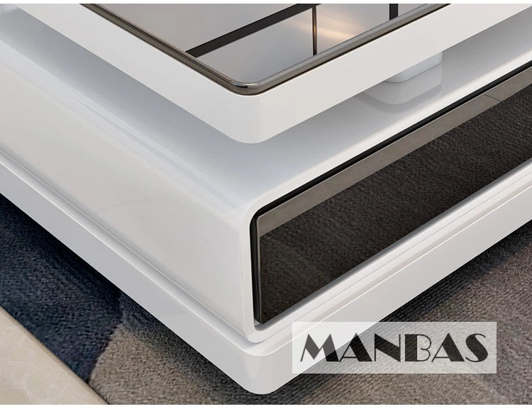 MANBAS TV-bänk & Smart Soffbord – Glansig Vit/Svart Design för Vardagsrummet