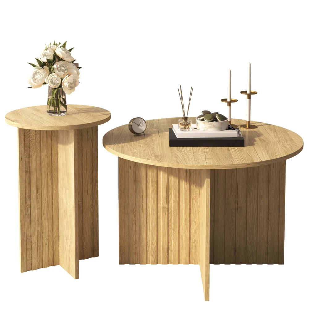 2-delat Nestbord i Trä – Rund Design – Skandinavisk Stil – 76 & 40 cm