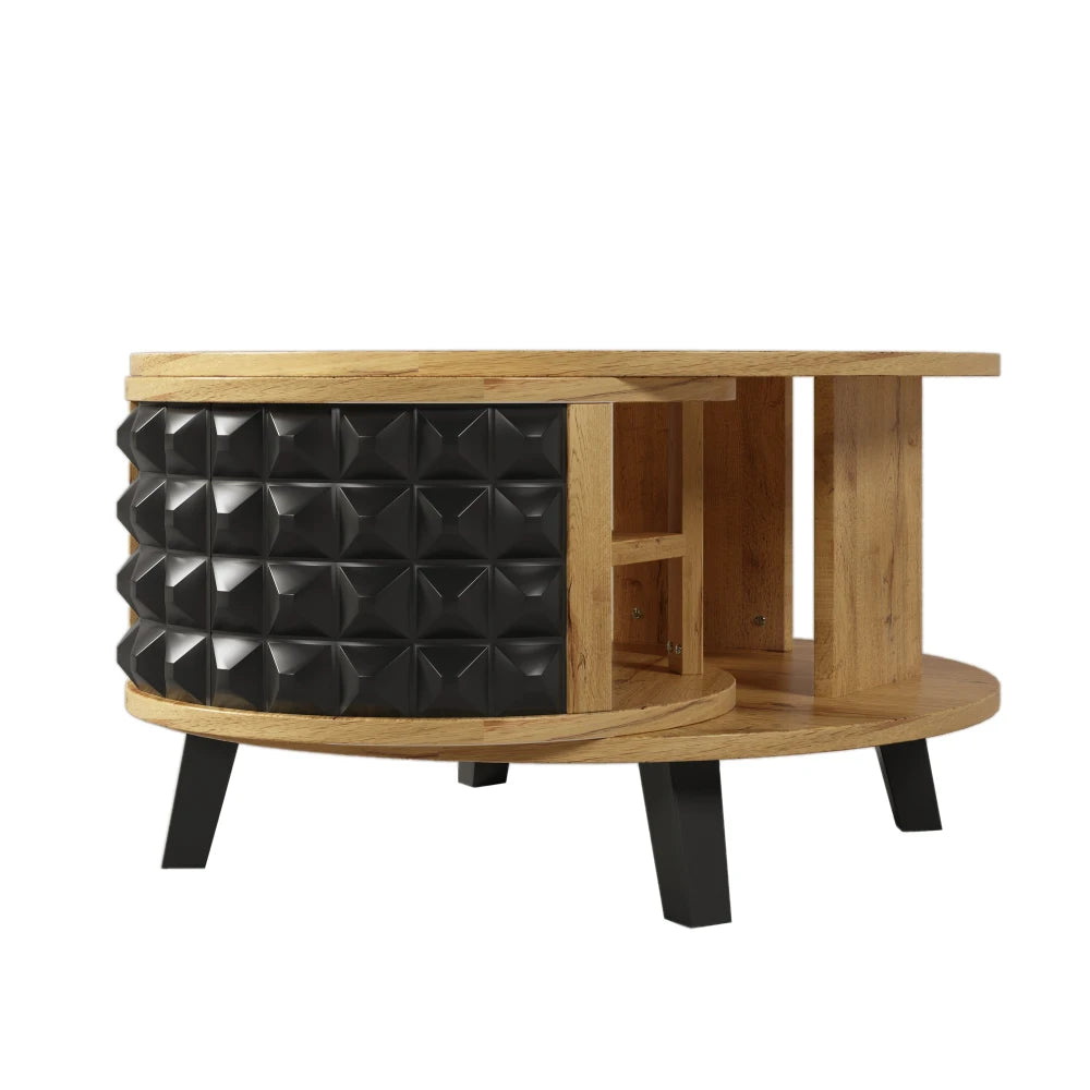 Roterbart Soffbord 2-i-1 – Med Dold Hylla – Modern Design i Trä & Svart – 85.2×80×45.2 cm
