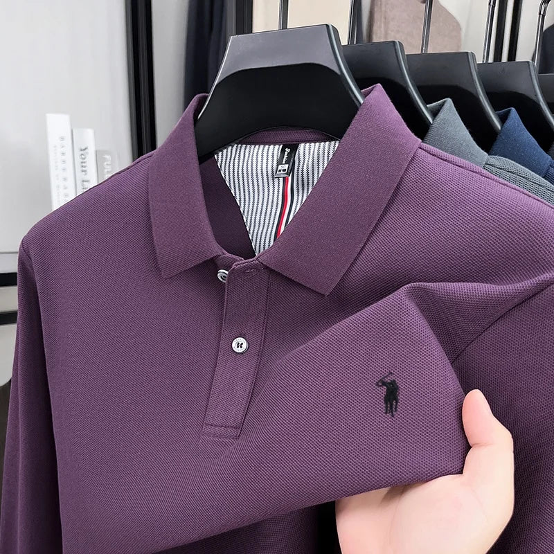 Herrpike i 100% Bomull – Broderad Häst – Höst/Vinter – Smart Casual
