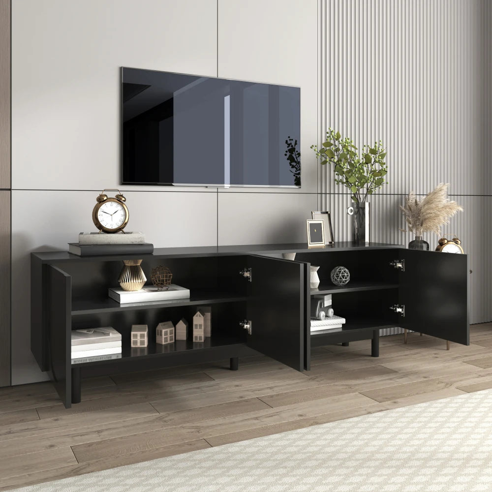 Modern Svart TV-bänk – Elegant Design med Justerbar Förvaring