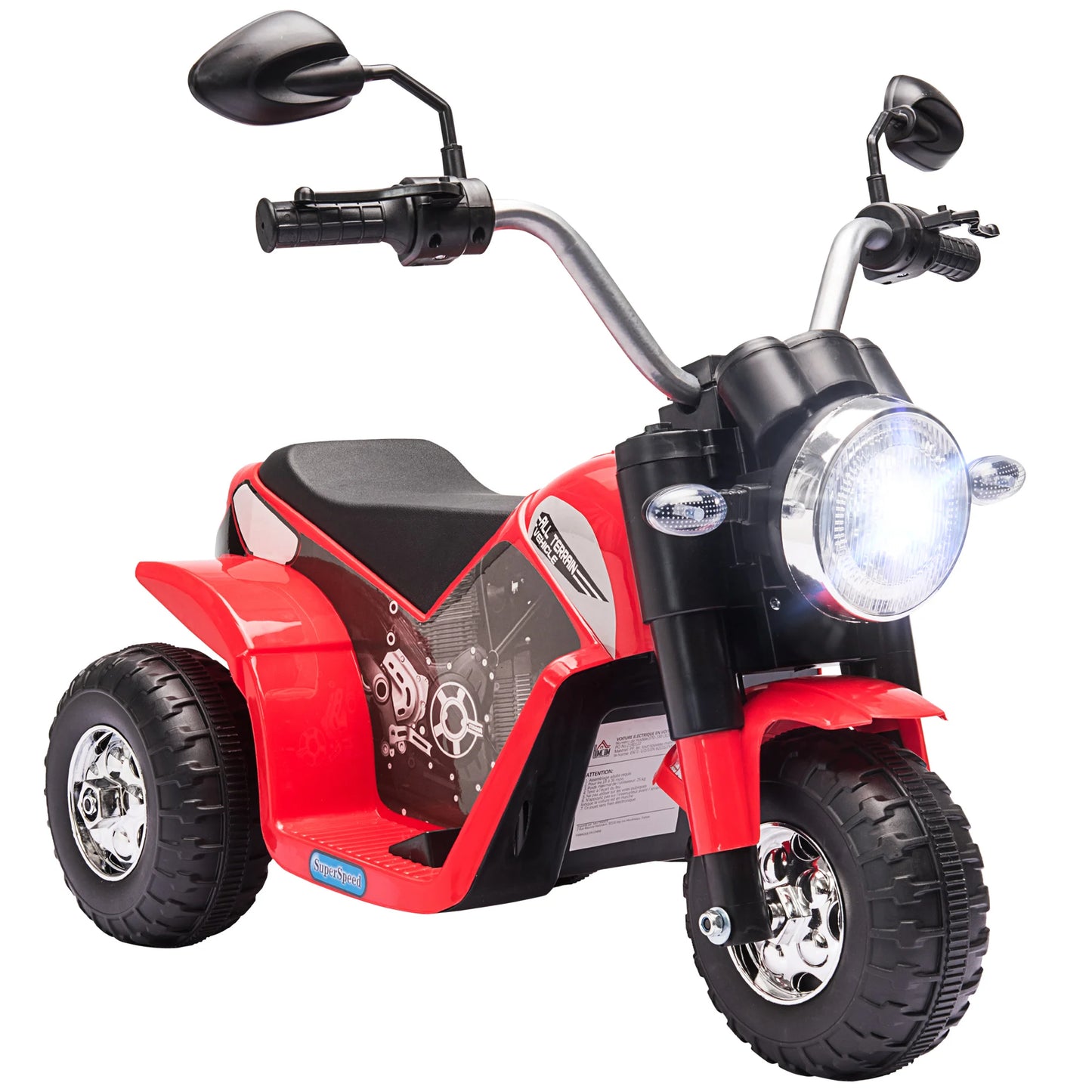 đ” HOMCOM Elektrisk Trehjulig Motorcykel för Barn â 6V â Med StrĂ„lkastare & Tuta â 18â36 MĂ„nader