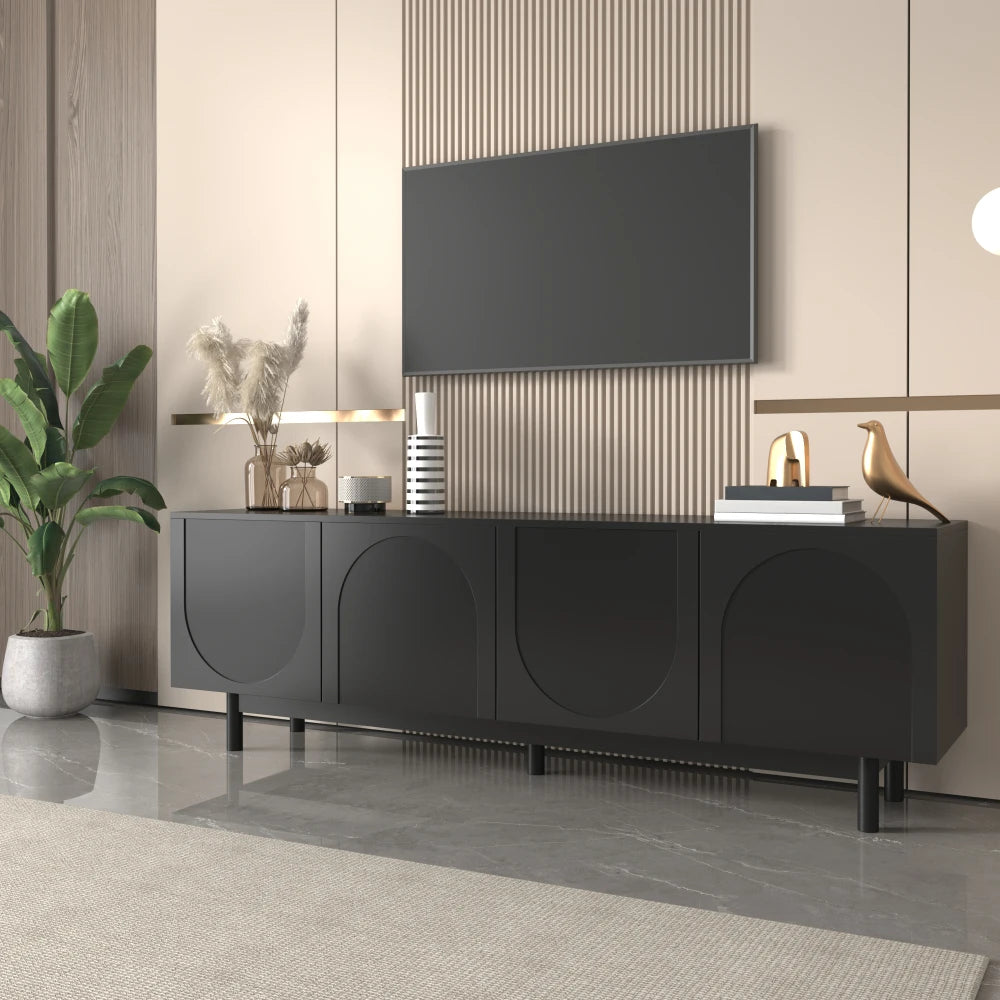 Modern Svart TV-bänk – Elegant Design med Justerbar Förvaring