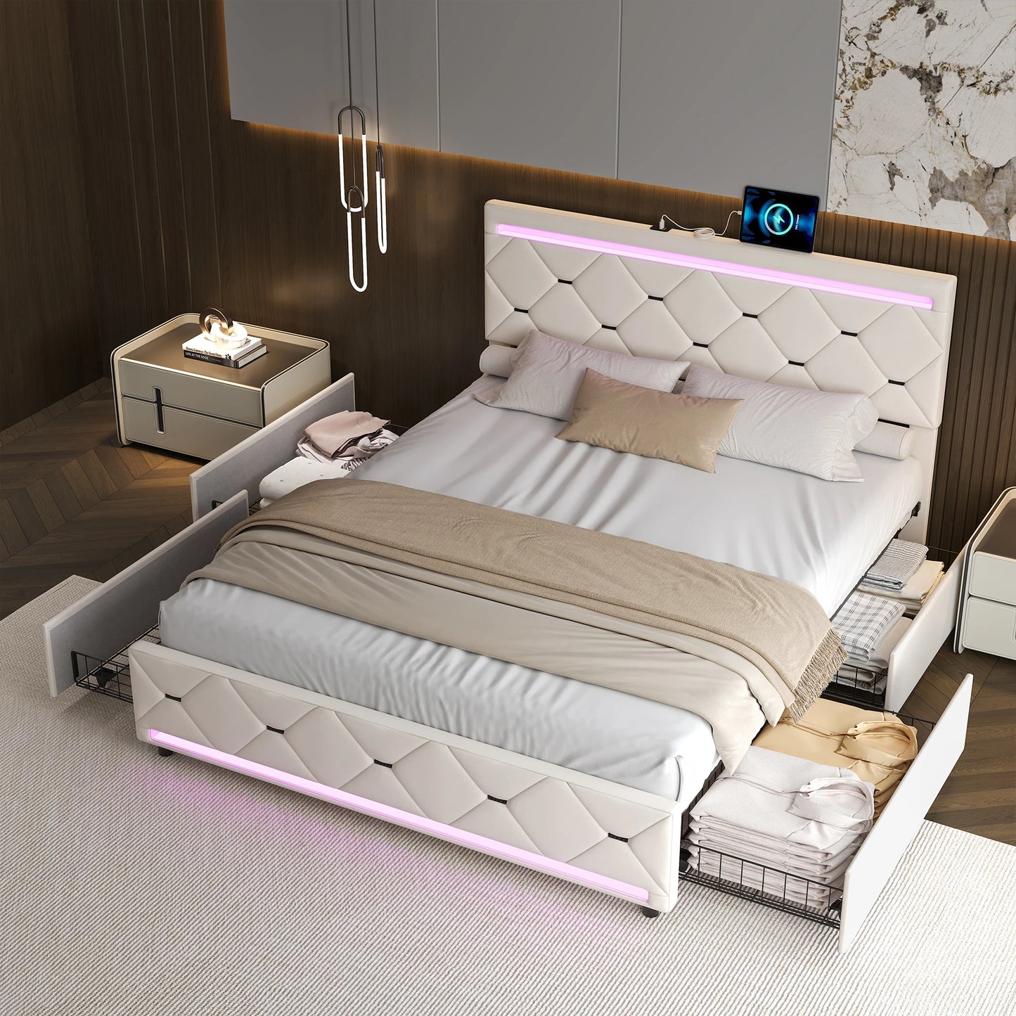 Anajqaqia Dubbelsöng 140×190 cm – Med LED, Förvaring & USB