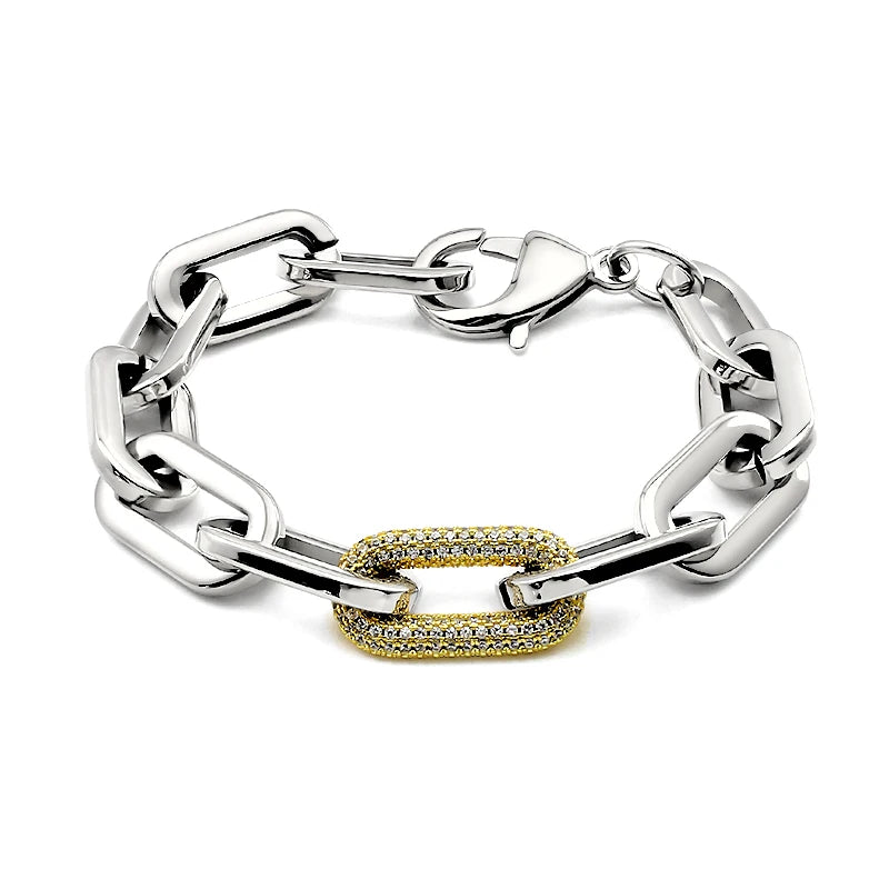 Tjock Länk-Kedjehalsband med Kristaller – 316L Rostfritt Stål – Guld & Silver – Unisex Hiphop Stil