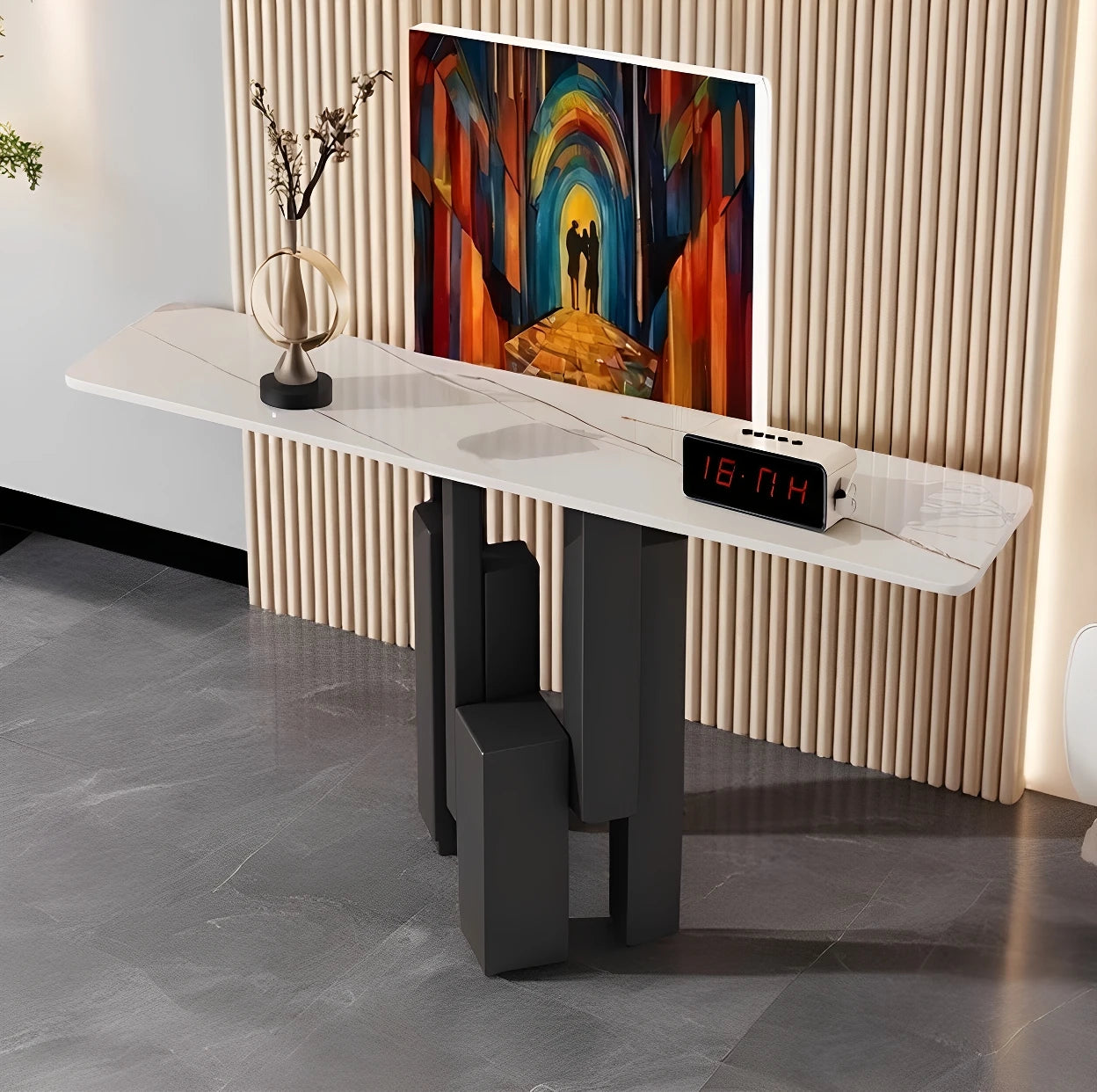 QWC Smalt Konsolbord – Modern Konstnärlig Design med Svarta Ben