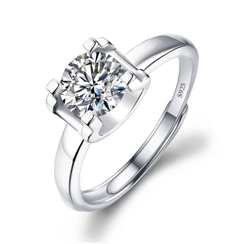 Justerbar Moissanite Förlovningsring – Öppen Design i Silverpläterad Koppar – Elegant & Prisvärd