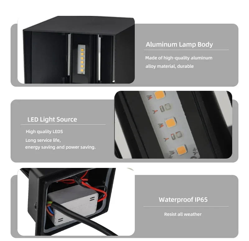Modern Vägglampa i Aluminium – LED-ljus med IP65 Skyddsnivå