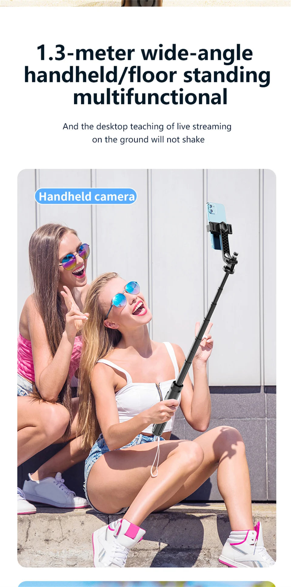 FANGTUOSI 2025 Bluetooth Selfie-stativ – 130 cm, 4-bens Design med Fjärrkontroll