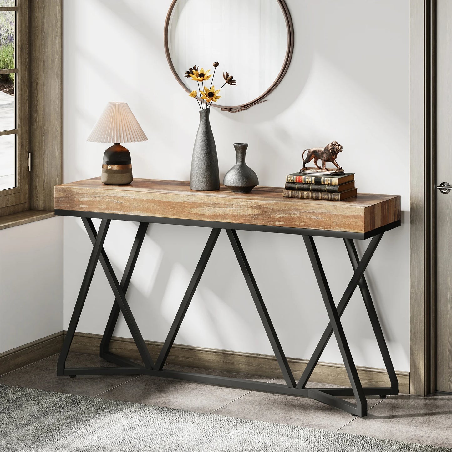 Tribesigns Industriell Konsolbord – Retro Rektangulär Bänk med Förvaring, 140 cm