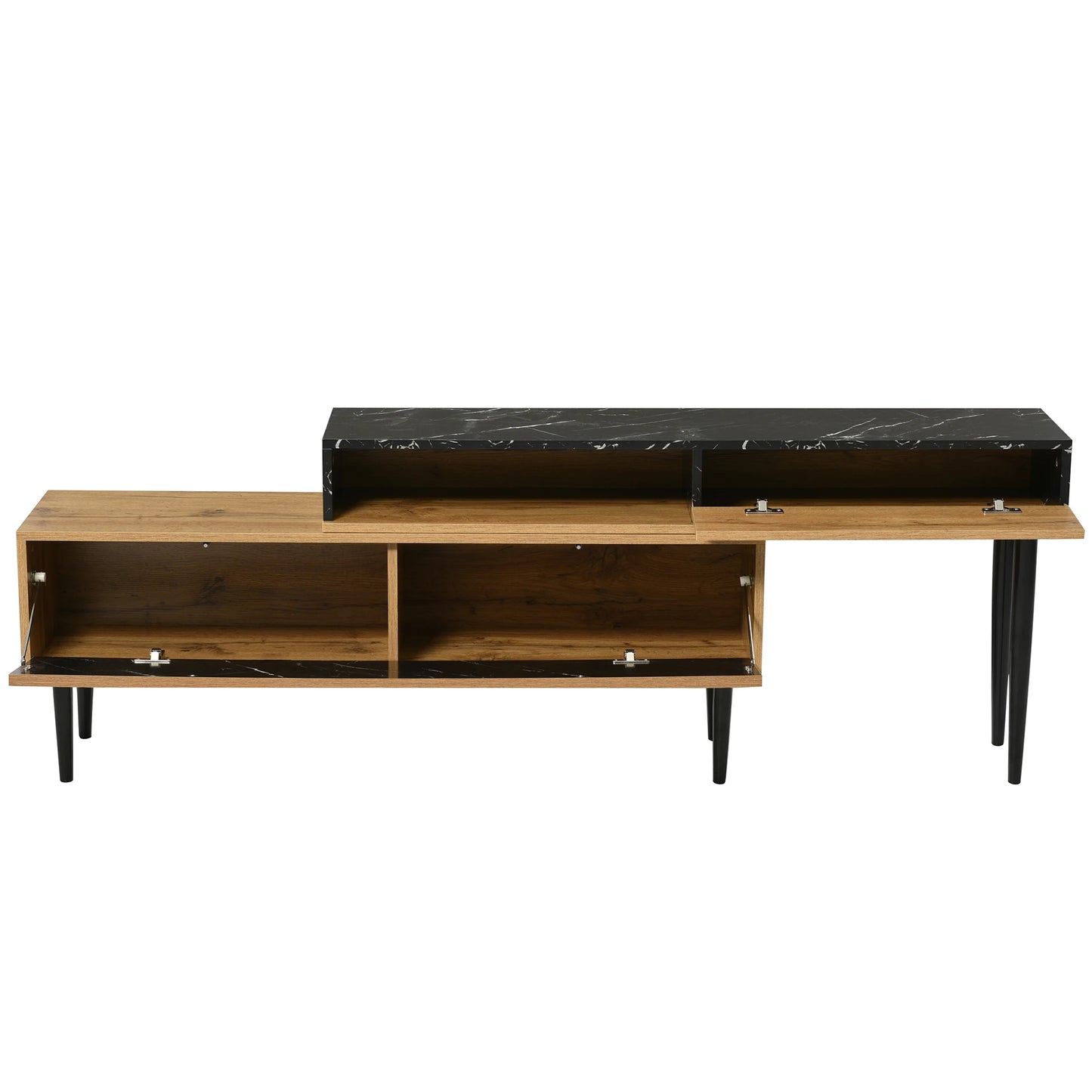 Modern TV-bänk – Marmordesign & Trästruktur med Järnben